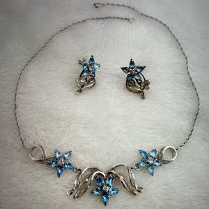 Vintage Titan Sterling blue & clear rhinestones- choker necklace & earri…